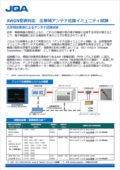 広帯域アンテナ近接イミュニティ試験（AWGN変調対応）